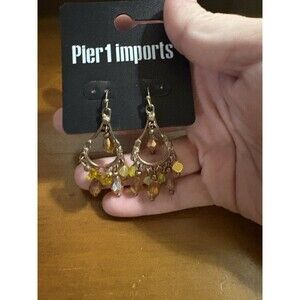 Vintage Chandelier Green Amber Dangle Drop Earrings Pier One